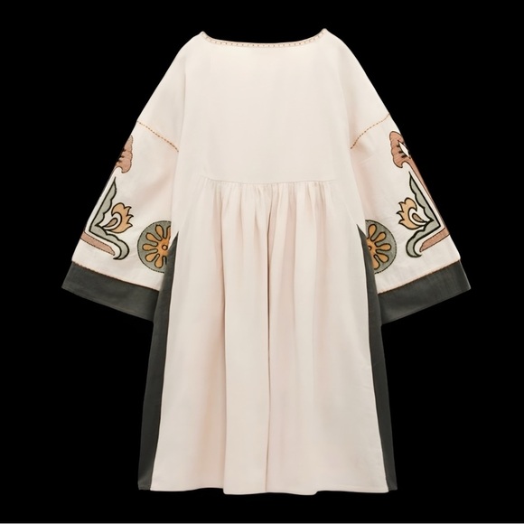 Zara Linen Blend Embroidered Dress Rare - Picture 2 of 13